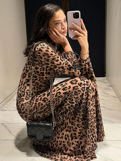 Party Dresses- High Neck Leopard Evening Maxi Dress- - IndioGear Women Clothing