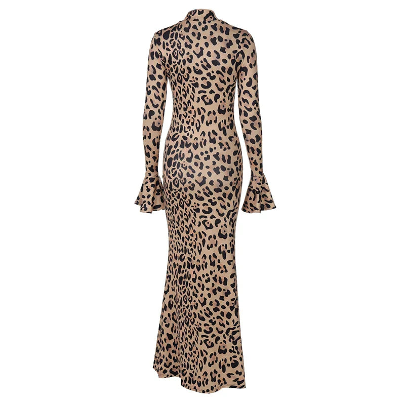 Party Dresses- High Neck Leopard Evening Maxi Dress- - IndioGear Women Clothing