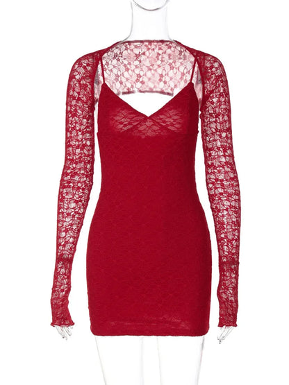 Party Dresses- Mini Dress with Lace Accents for Modern Style- - IndioGear