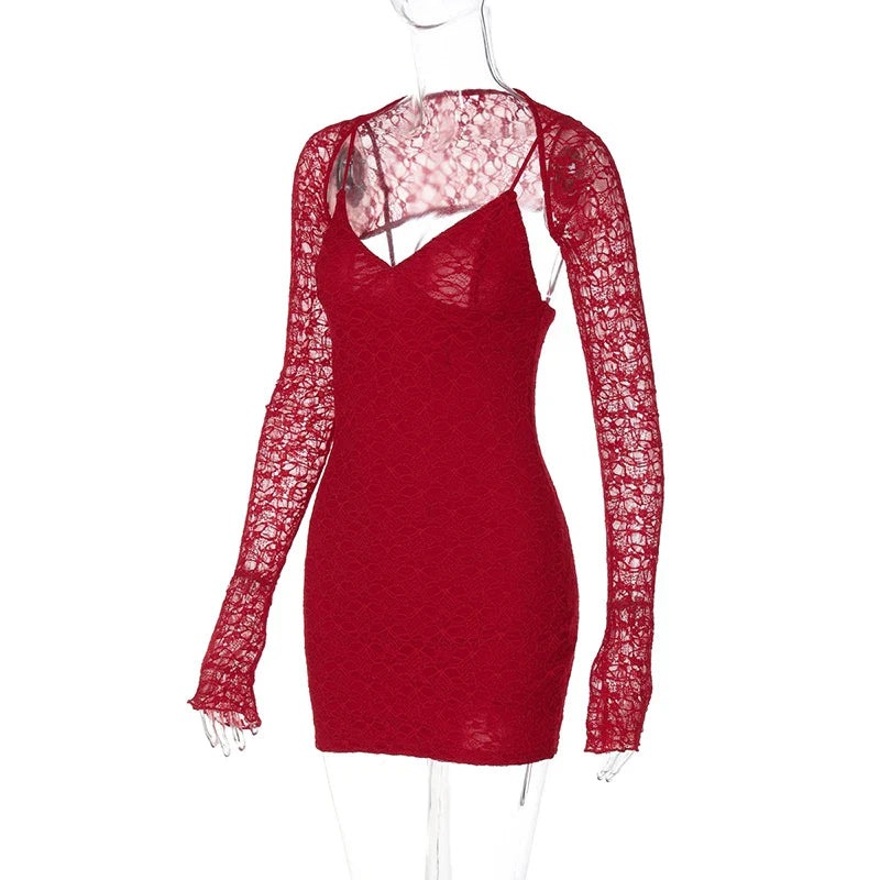 Party Dresses- Mini Dress with Lace Accents for Modern Style- - IndioGear