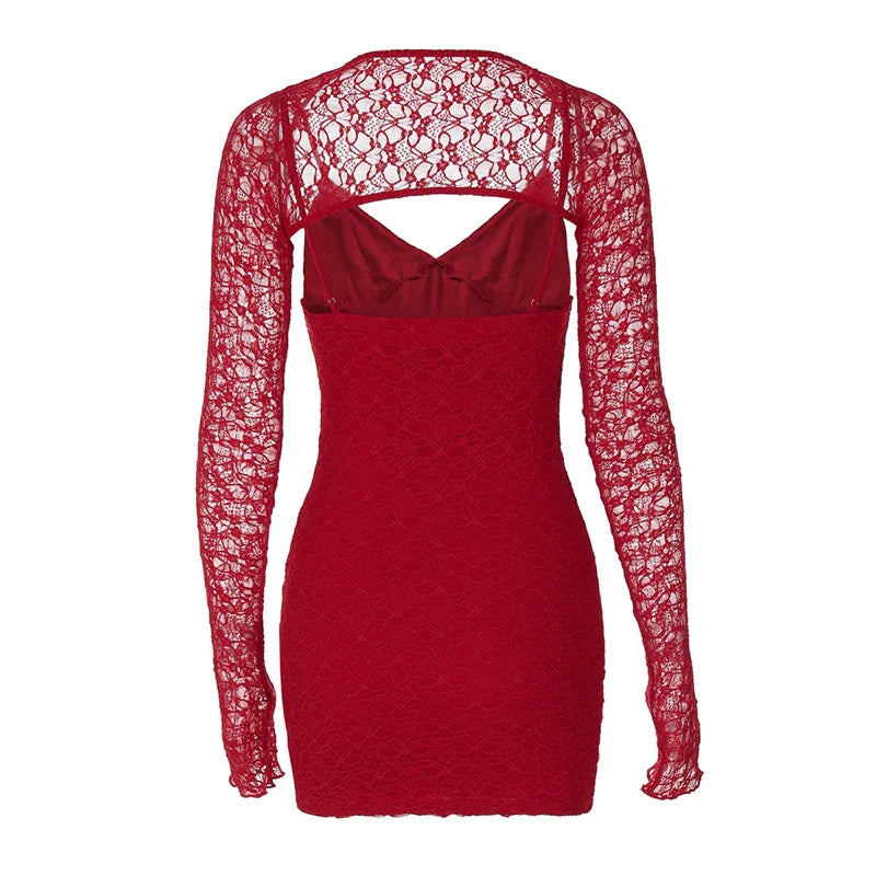 Party Dresses- Mini Dress with Lace Accents for Modern Style- - IndioGear