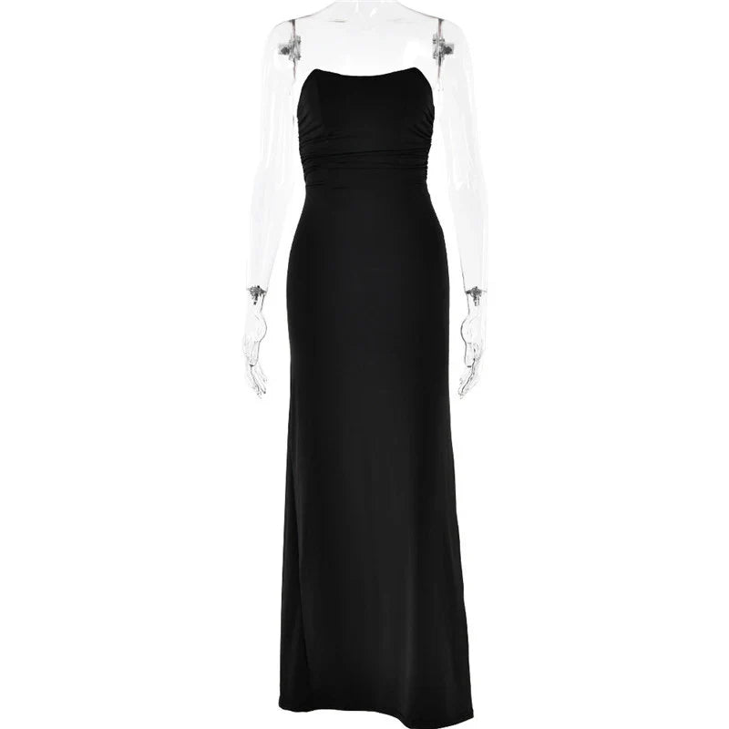 Party Dresses- Peachy Elegance Women's Strapless Maxi Dress with Lace-Up Back- - IndioGear.com