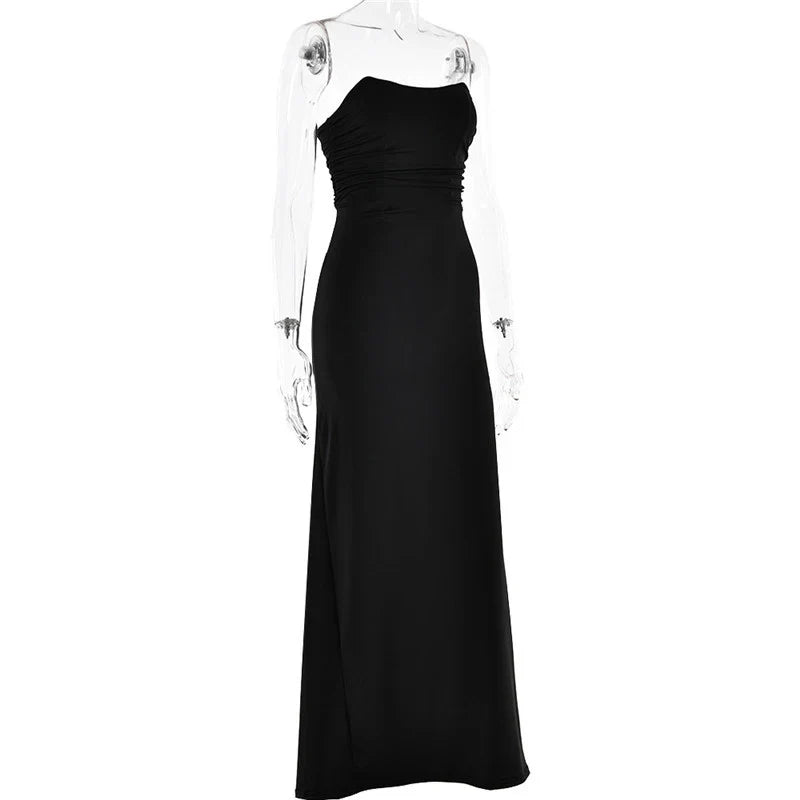 Party Dresses- Peachy Elegance Women's Strapless Maxi Dress with Lace-Up Back- - IndioGear.com