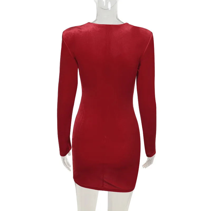 Party Dresses- Velvet Ruched Evening Velour Party Dress- - IndioGear.com