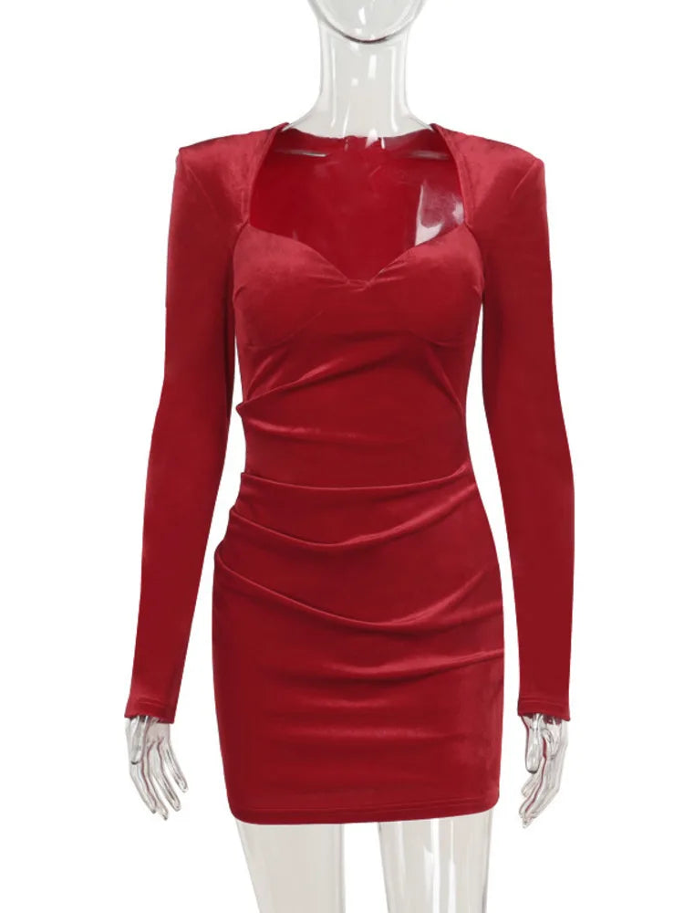 Party Dresses- Velvet Ruched Evening Velour Party Dress- - IndioGear.com