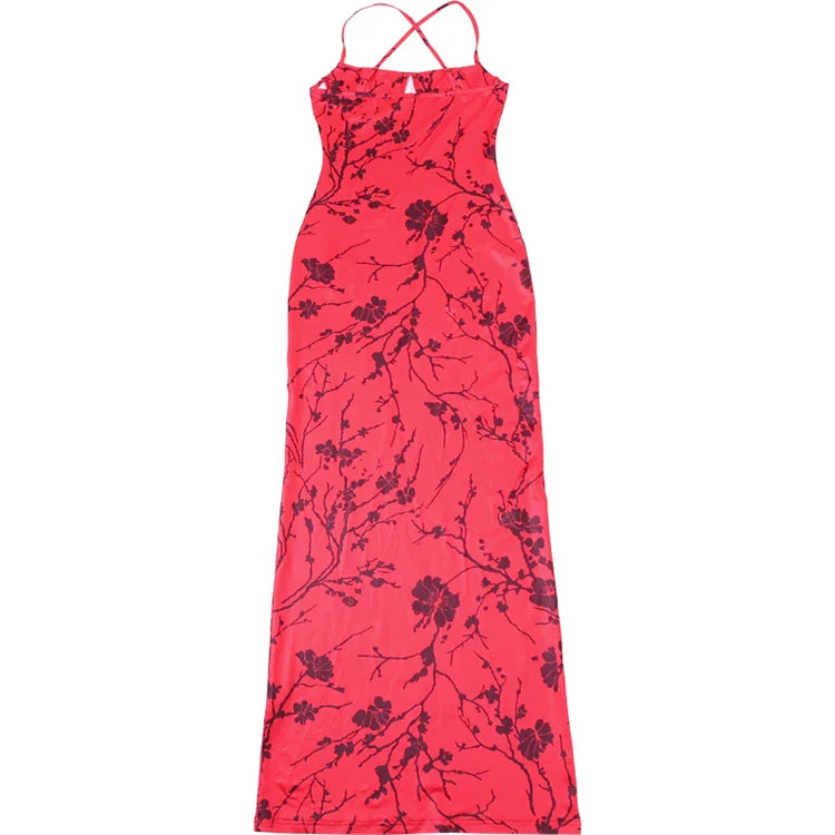 Party Dresses- Women Red Floral Body-Hugging Dress for Elegant Evenings- - Chuzko Women Clothing