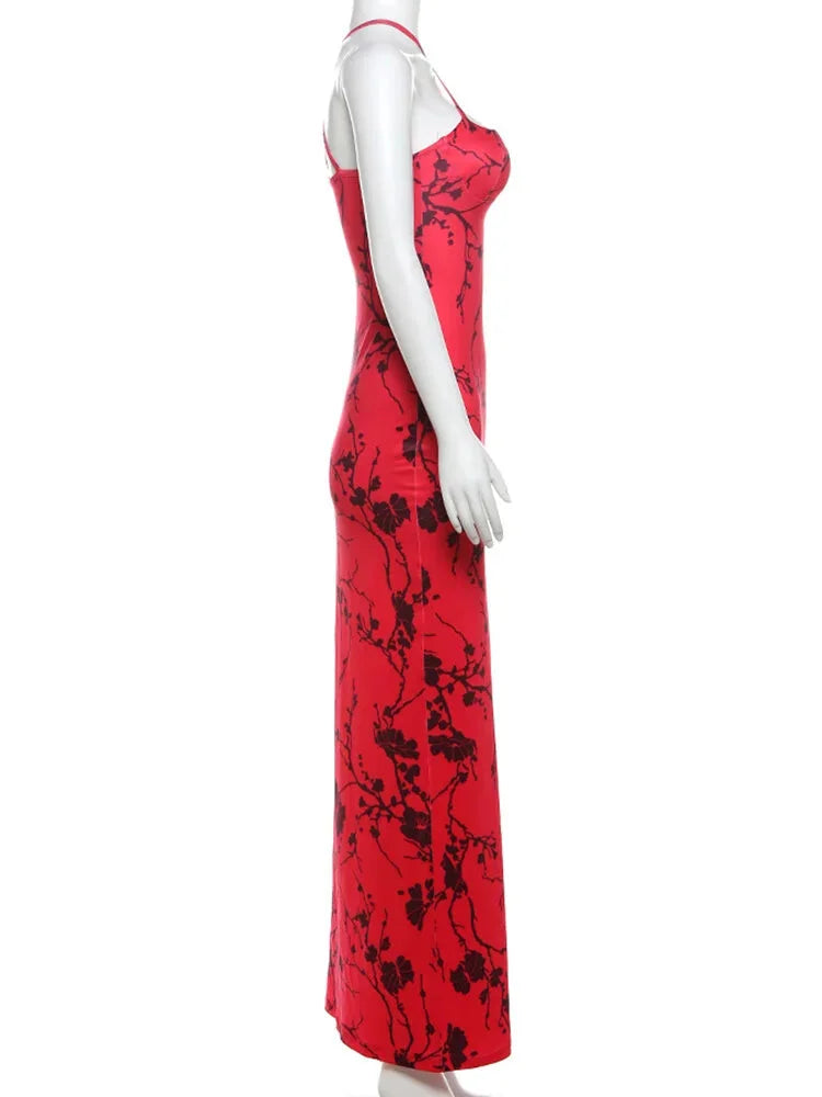 Party Dresses- Women Red Floral Body-Hugging Dress for Elegant Evenings- - Chuzko Women Clothing