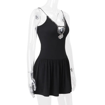 Party Dresses- Women Skater Cutout Mini Dress with Decorative Chain- - IndioGear.com