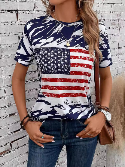 Patriot T-Shirts- Liberty Look American Flag Print Tee for Summer Celebrations- - IndioGear.com