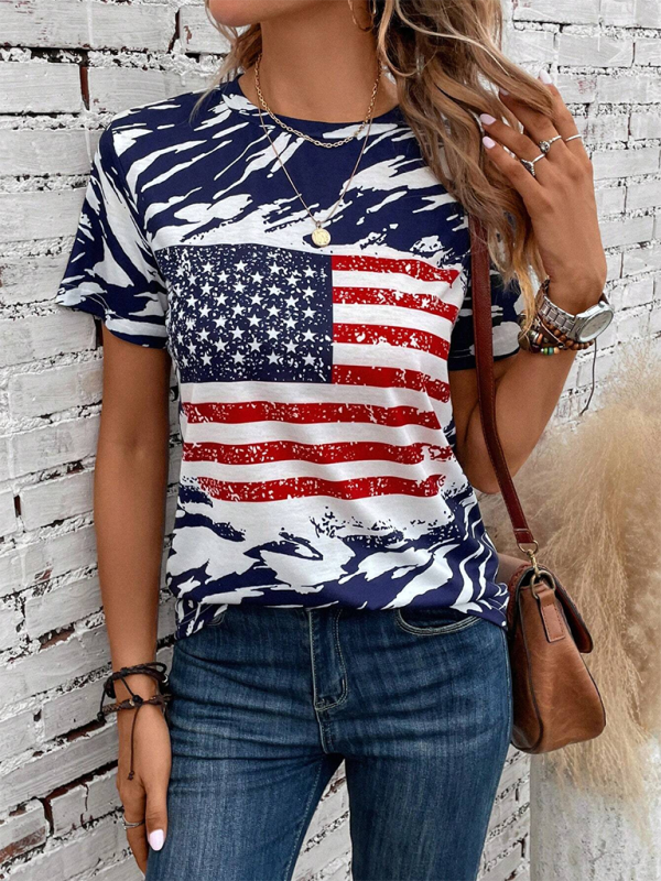 Patriot T-Shirts- Liberty Look American Flag Print Tee for Summer Celebrations- Blue- IndioGear.com