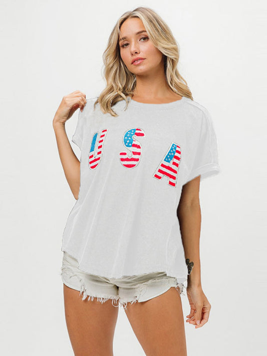 Patriotic Tee- American USA Oversized T-Shirt for Festive Occasions- White- IndioGear.com