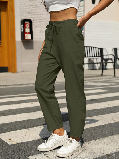 Pencil Pants- Pencil-Cut Cotton-Blend Pants with Pockets- Olive green- IndioGear.com