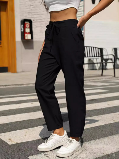 Pencil Pants- Pencil-Cut Cotton-Blend Pants with Pockets- Black- IndioGear.com