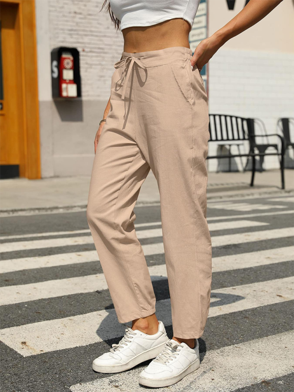 Pencil Pants- Pencil-Cut Cotton-Blend Pants with Pockets- Khaki- IndioGear.com