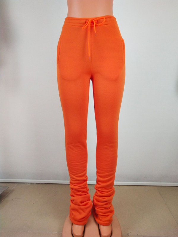 Pencil pants- Fleece-Lined Joggers Drawstring Lounge Pants- Orange- IndioGear.com