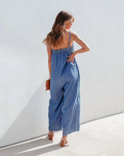 Playsuits- Full-Length Women Playsuit - Relaxed Denim Jumpsuit- - IndioGear.com