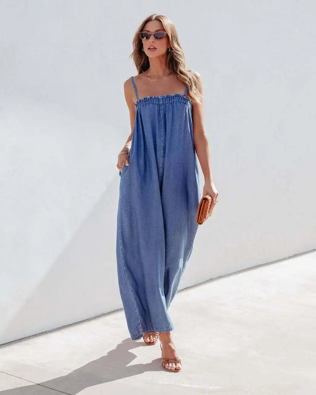 Playsuits- Full-Length Women Playsuit - Relaxed Denim Jumpsuit- - IndioGear.com