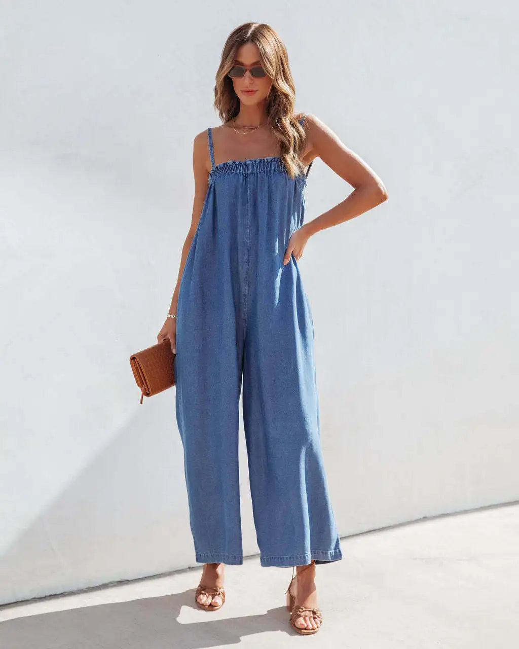 Playsuits- Full-Length Women Playsuit - Relaxed Denim Jumpsuit- - IndioGear.com