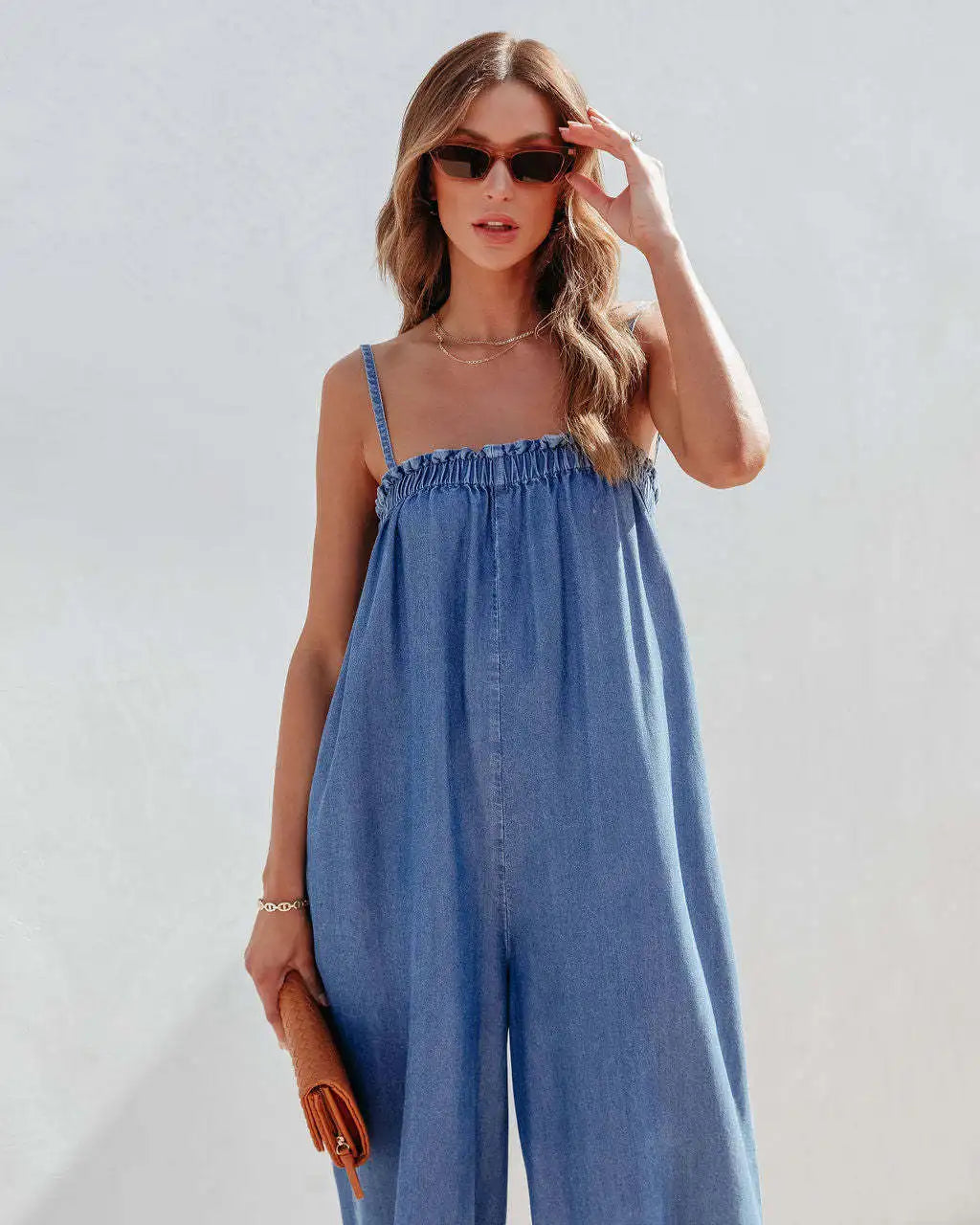 Playsuits- Full-Length Women Playsuit - Relaxed Denim Jumpsuit- - IndioGear.com