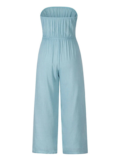 Playsuits- Strapless Bowknot Jumpsuit for Women - Wide-Leg Playsuit- - IndioGear.com