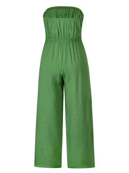 Playsuits- Strapless Bowknot Jumpsuit for Women - Wide-Leg Playsuit- - IndioGear.com