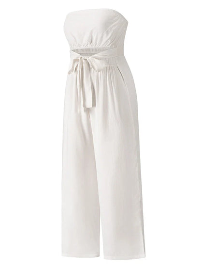 Playsuits- Strapless Bowknot Jumpsuit for Women - Wide-Leg Playsuit- - IndioGear.com