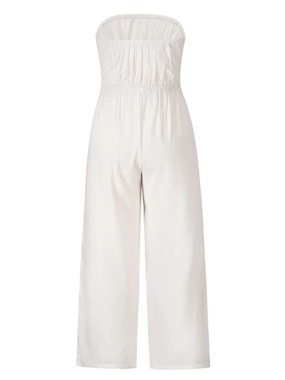 Playsuits- Strapless Bowknot Jumpsuit for Women - Wide-Leg Playsuit- - IndioGear.com