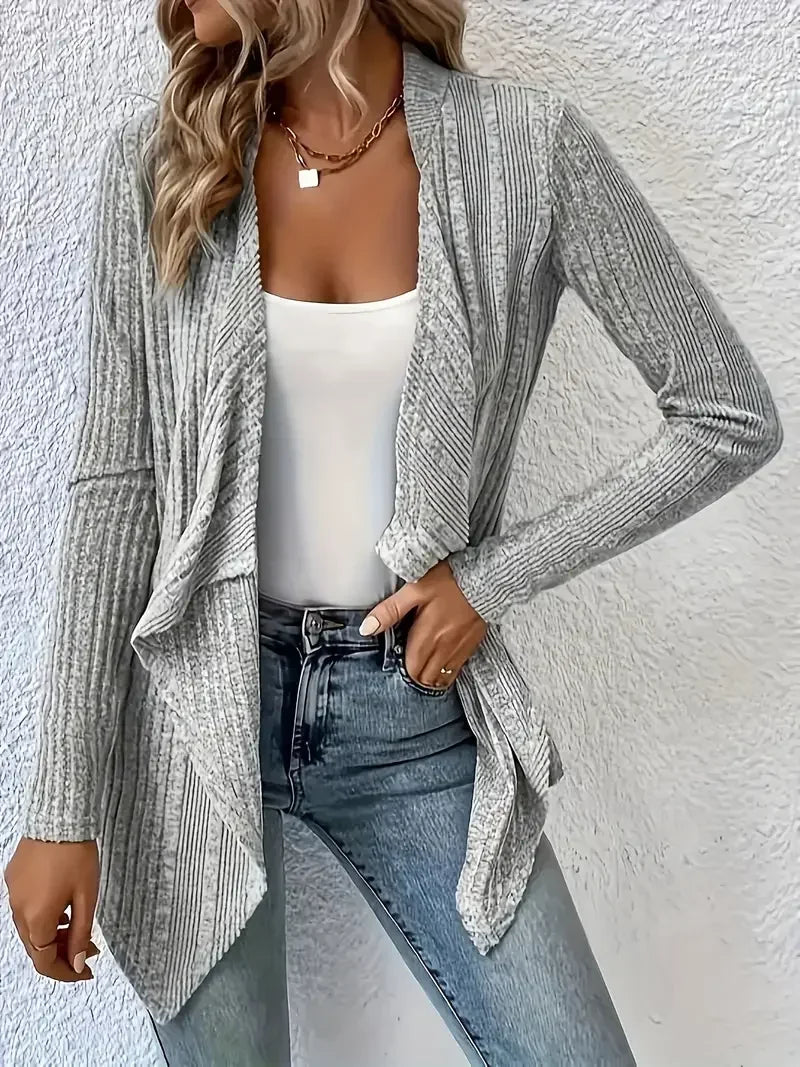 Plus Size Casual Tops- Plus Size 1XL-5XL Women's Long Sleeved Open Front Ribbed Cardigan- - IndioGear.com