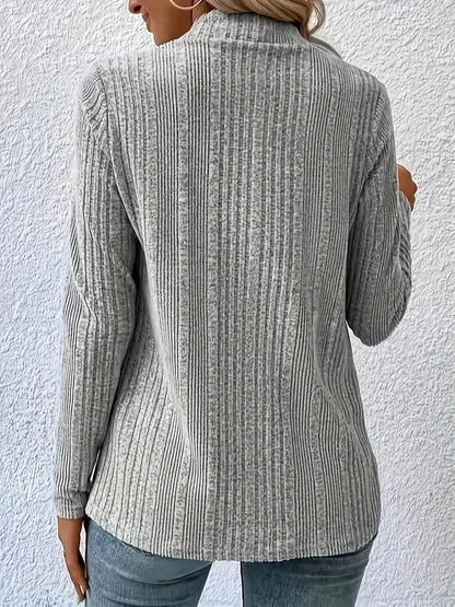 Plus Size Casual Tops- Plus Size 1XL-5XL Women's Long Sleeved Open Front Ribbed Cardigan- - IndioGear.com