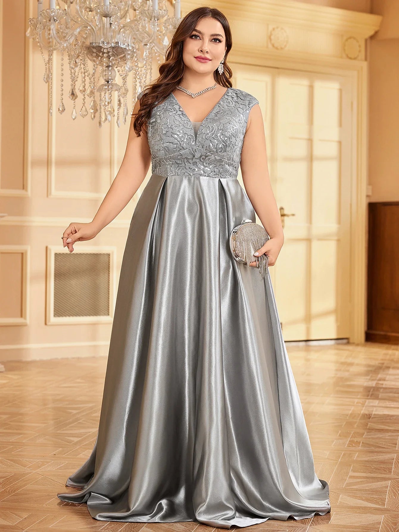 Plus Size Maxi Gowns- Plus Elegant Floor-Length Gown for Weddings and Proms - Shine Bright!- - IndioGear Women Clothing