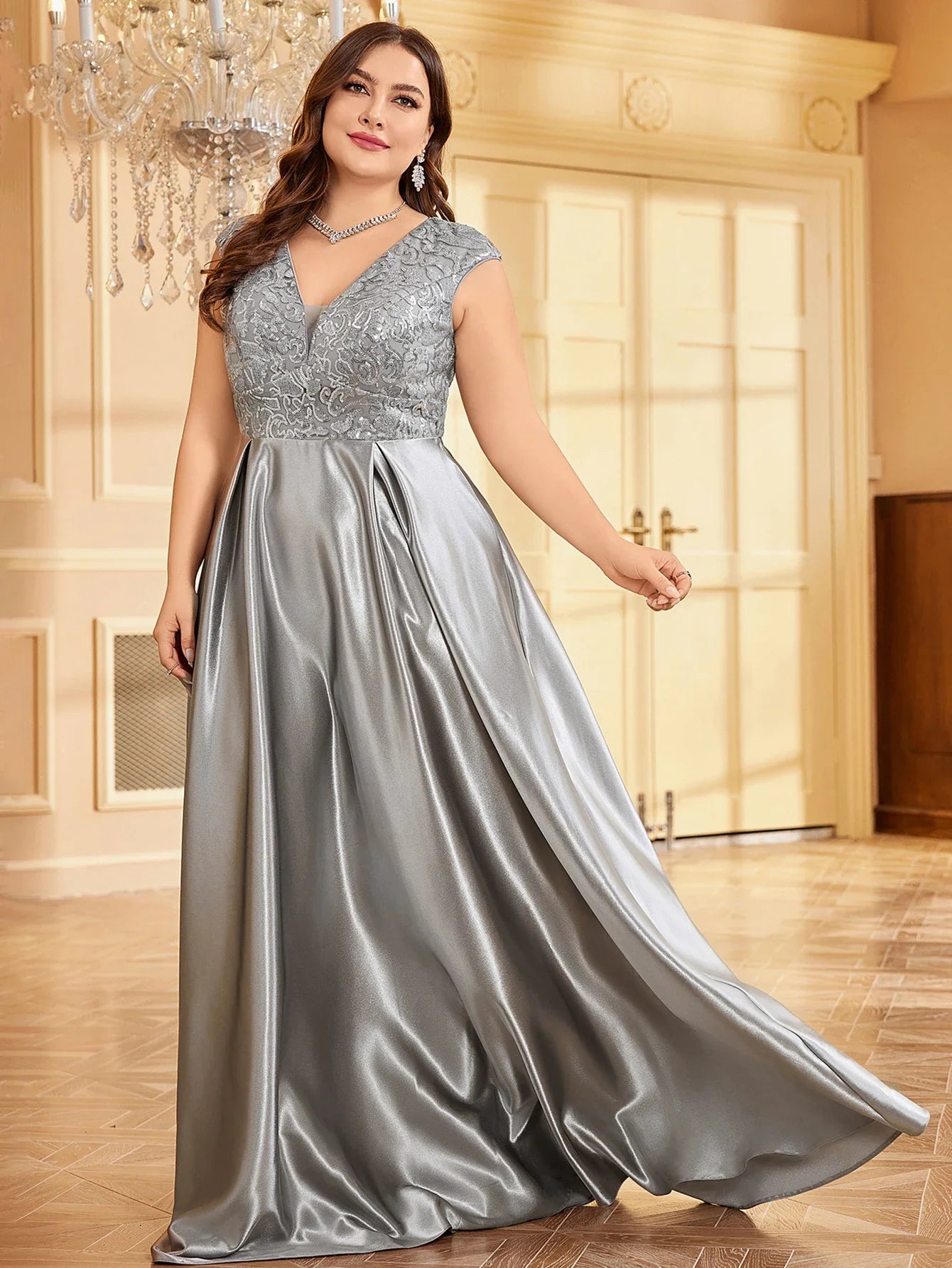 Plus Size Maxi Gowns- Plus Elegant Floor-Length Gown for Weddings and Proms - Shine Bright!- - IndioGear Women Clothing