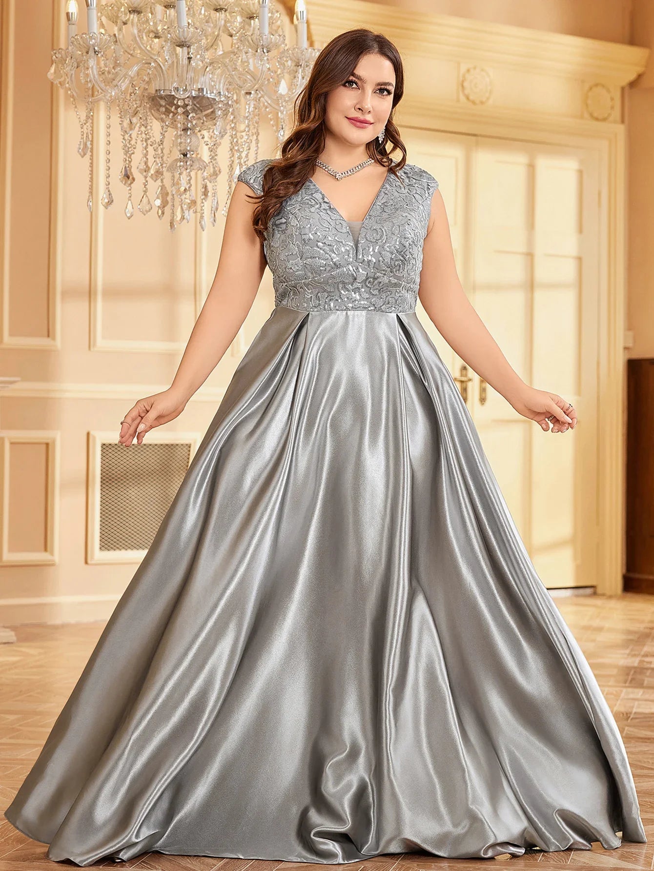 Plus Size Maxi Gowns- Plus Elegant Floor-Length Gown for Weddings and Proms - Shine Bright!- - IndioGear Women Clothing