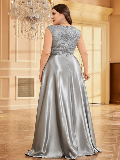 Plus Size Maxi Gowns- Plus Elegant Floor-Length Gown for Weddings and Proms - Shine Bright!- - IndioGear Women Clothing