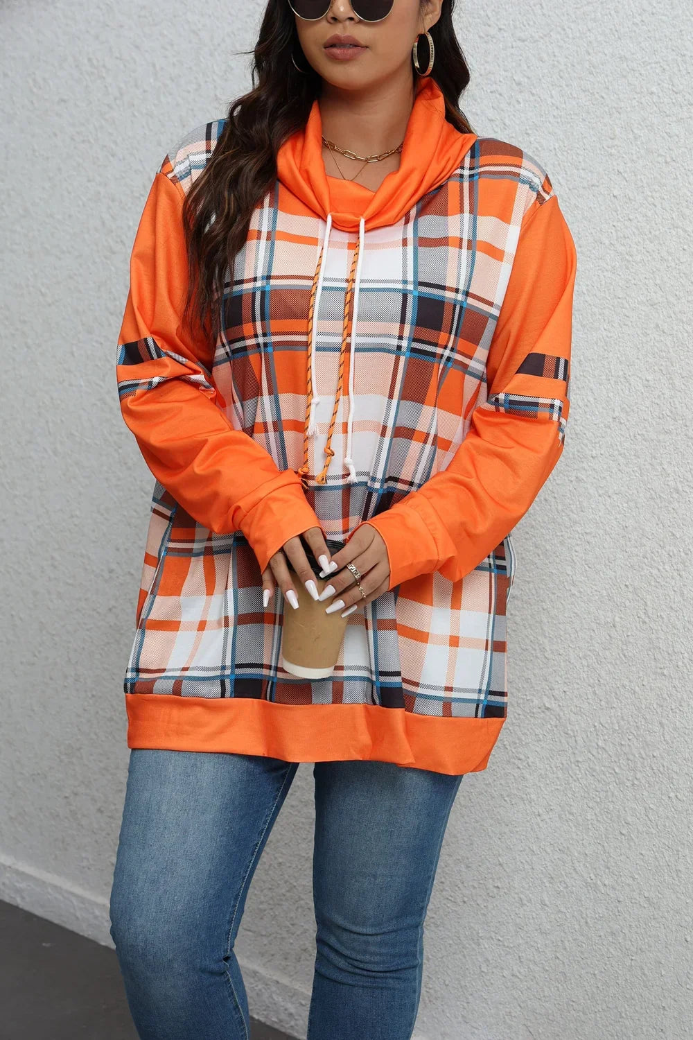 Plus Size Pullover Hoodies - Autumn Glow Plaid Pullover Hoodie - Plus Size