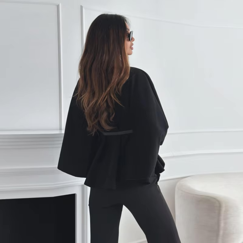 Ponchos- Elegant High-Neck Wool Poncho for Winter Belted Cape- - IndioGear Women Clothing