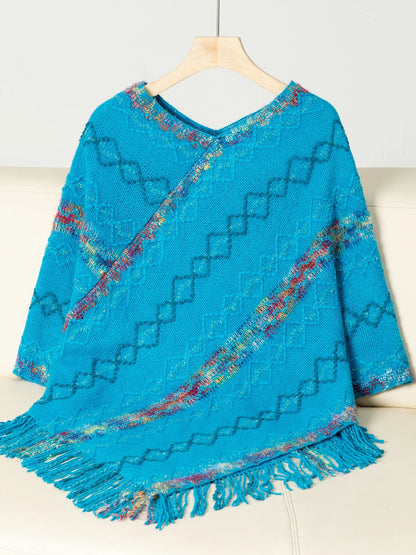 Ponchos- Loose Fit Sweater Poncho Cape for Chilly Days- Blue- IndioGear.com