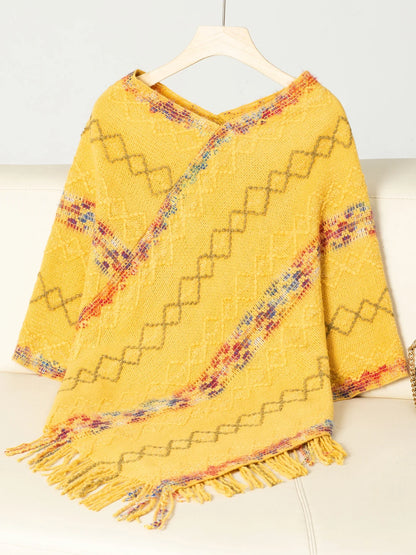 Ponchos- Loose Fit Sweater Poncho Cape for Chilly Days- Yellow- IndioGear.com