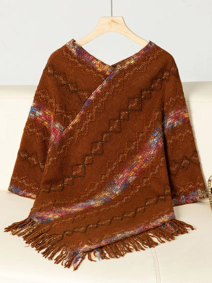 Ponchos- Loose Fit Sweater Poncho Cape for Chilly Days- Brown- IndioGear.com