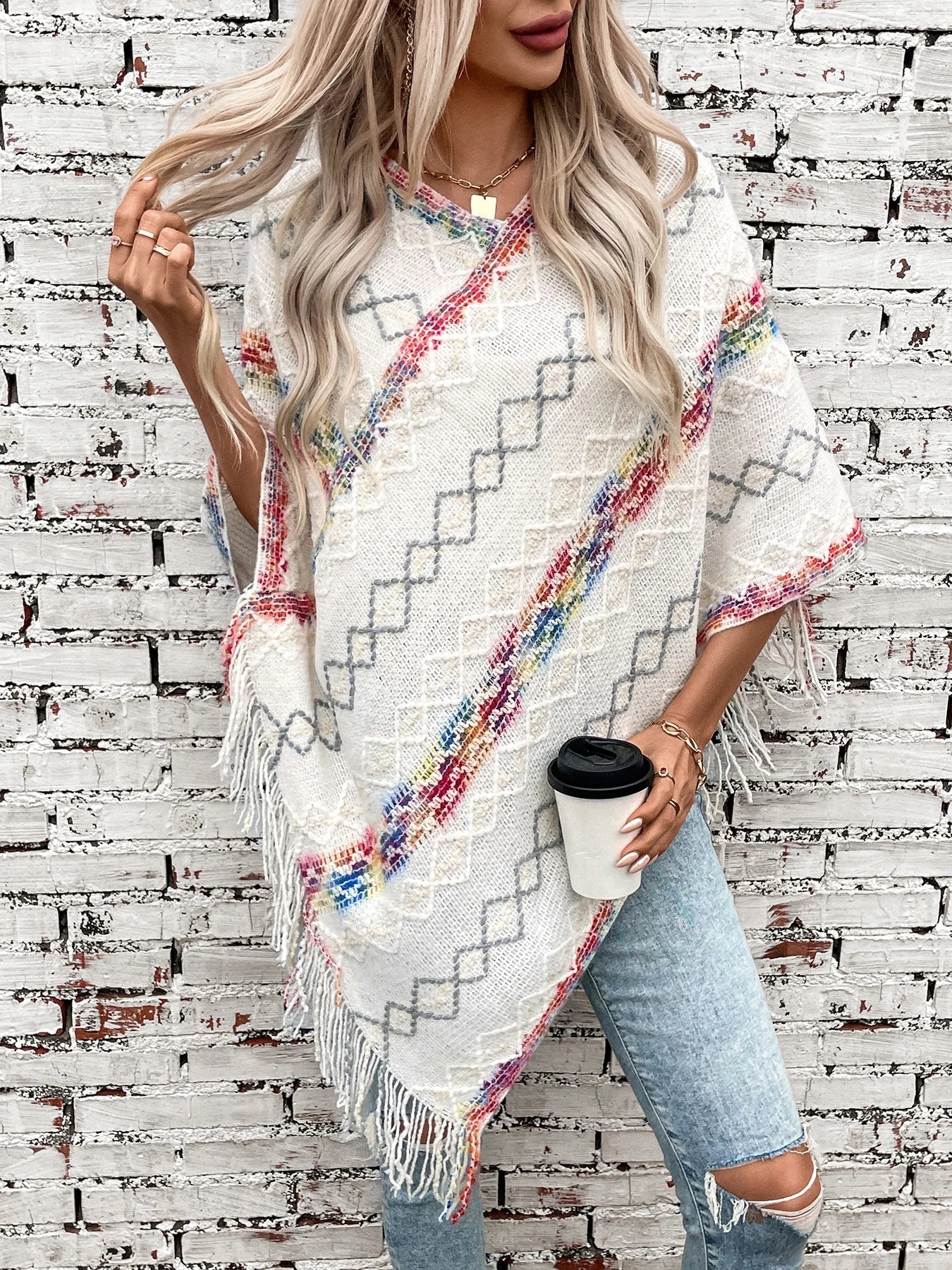 Ponchos- Loose Fit Sweater Poncho Cape for Chilly Days- - IndioGear.com