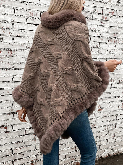 Ponchos- Women Elegant Fur-Trimmed Poncho- - IndioGear.com