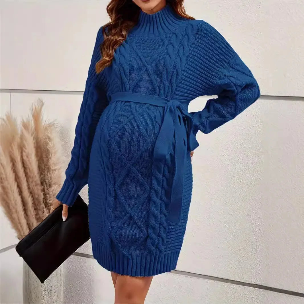 Pregnancy Dresses- Cozy Maternity Turtleneck Sweater Dress- - IndioGear Women Clothing