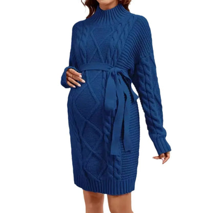 Pregnancy Dresses- Cozy Maternity Turtleneck Sweater Dress- - IndioGear Women Clothing