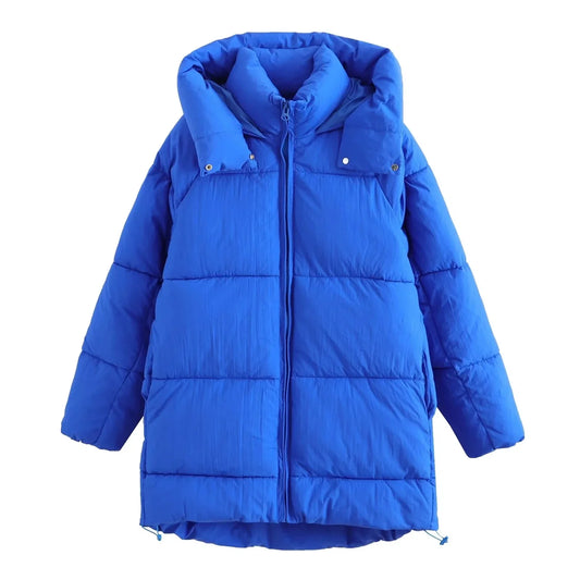 Puffer Jackets- Cozy Women's Hooded Puffer Jacket for Winter- Blue Matte- IndioGear.com