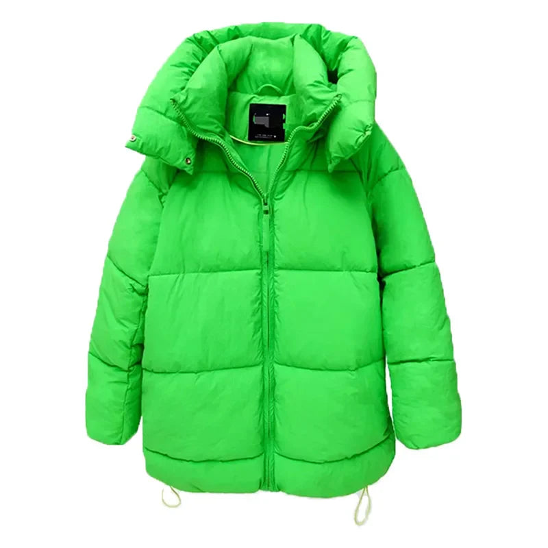 Puffer Jackets- Cozy Women's Hooded Puffer Jacket for Winter- Green Matte- IndioGear.com