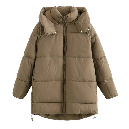 Puffer Jackets- Cozy Women's Hooded Puffer Jacket for Winter- Brown Matte- IndioGear.com