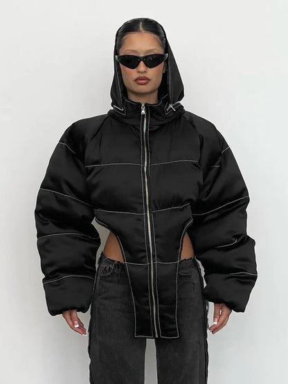 Puffer Jackets- Sky Hug Asymmetrical Jacket- Black- IndioGear.com