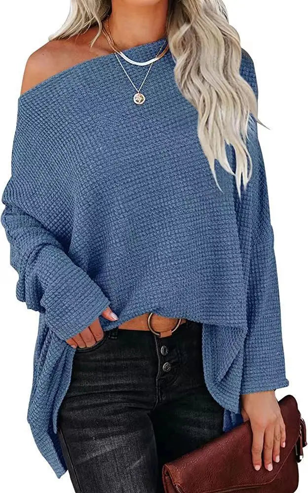 Pullover Blouses - Asymmetric Hems Textured Knit Casual Top