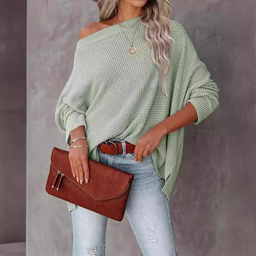 Pullover Blouses - Asymmetric Hems Textured Knit Casual Top