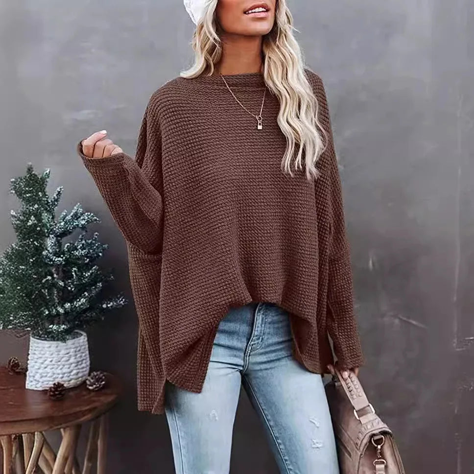 Pullover Blouses - Asymmetric Hems Textured Knit Casual Top