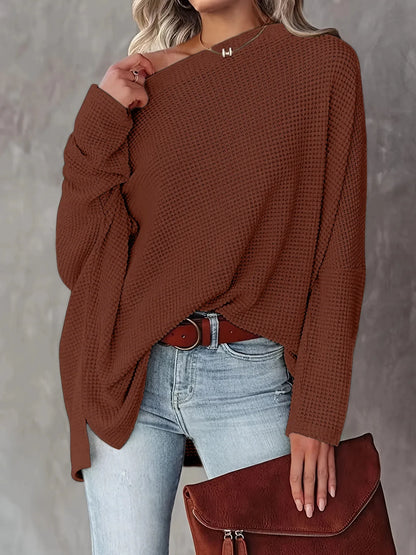 Pullover Blouses - Asymmetric Hems Textured Knit Casual Top